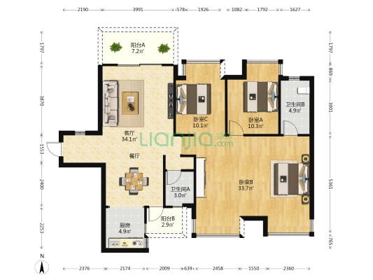 隆源学府 3室1厅2卫 127平方