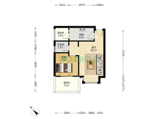清波小区A区 1室1厅1卫 42平方
