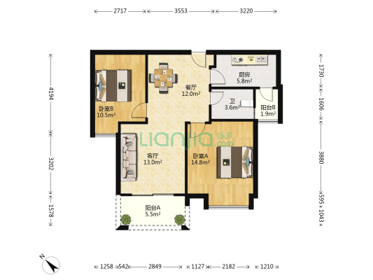 耀凯凤岭1号 2室2厅1卫 86平方