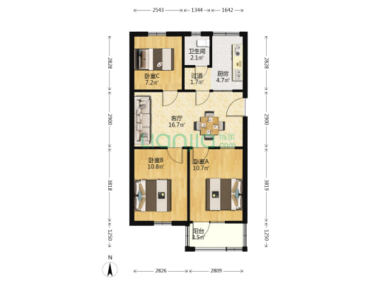市一院宿舍 3室1厅1卫 74平方