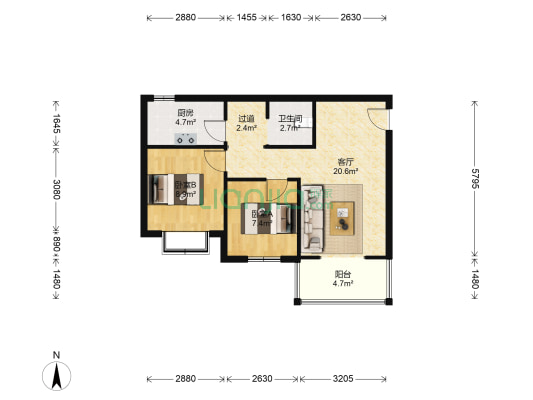 金华园 2室1厅1卫 60平方