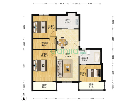 钻探宿舍 3室1厅1卫 39平方