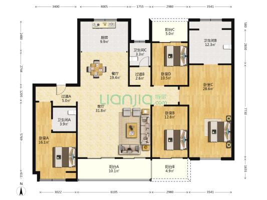 金水湾院语江南 4室2厅3卫 215平方