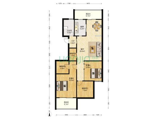 新天地家园 2室1厅1卫 132平方