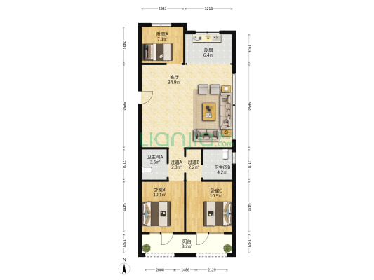 西海岸青特星悦 3室1厅2卫 114平方