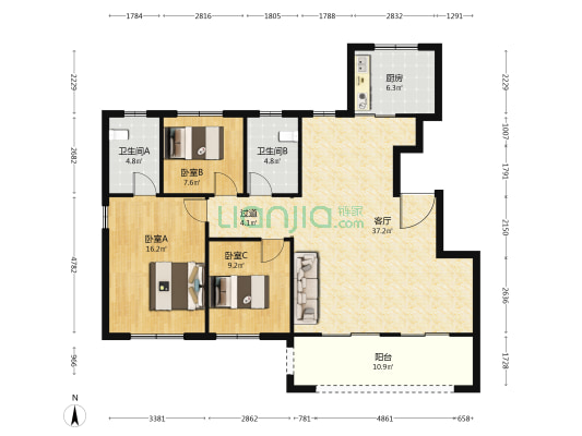 蓝城凤起巢鸣 3室1厅2卫 120平方
