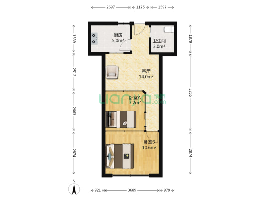 城东小区 2室1厅1卫 52平方