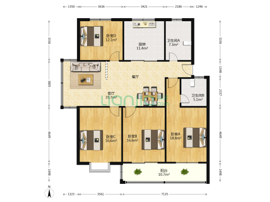 城东花园 4室1厅2卫 158平方