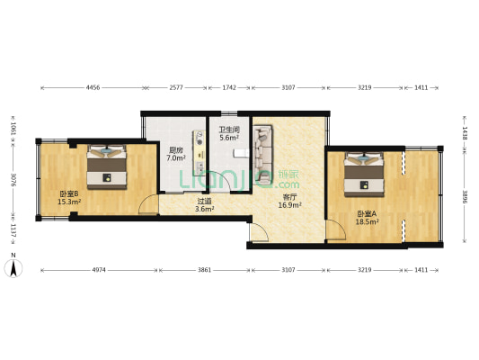 仙桃汉办宿舍 2室1厅1卫 86平方