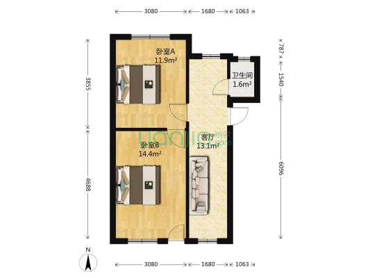 东泰路44号院 2室1厅1卫 60平方