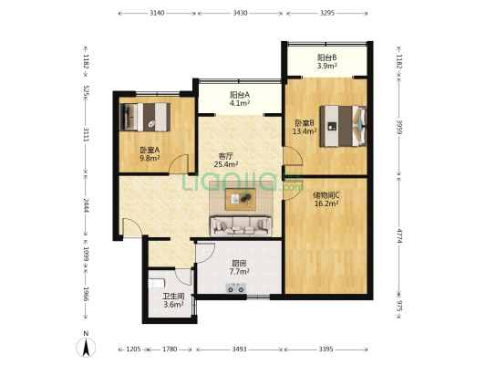 堆金村 2室1厅1卫 96平方