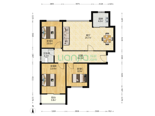 金宝汇小区 3室1厅1卫 111平方