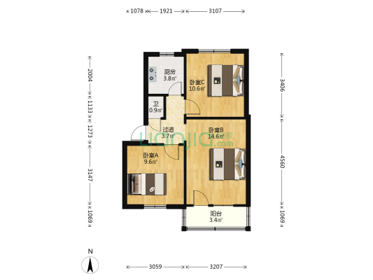 黄河路107号院 3室0厅1卫 56平方