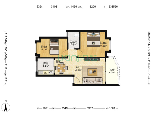 富康花园 2室1厅1卫 69平方