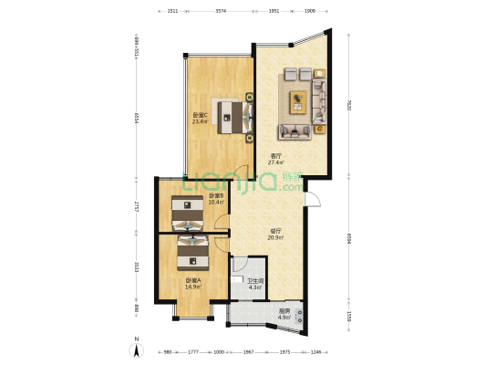 花溪云上村 3室2厅1卫 99平方