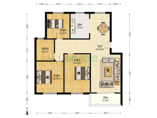 宏远书香门第 3室1厅0卫 114平方