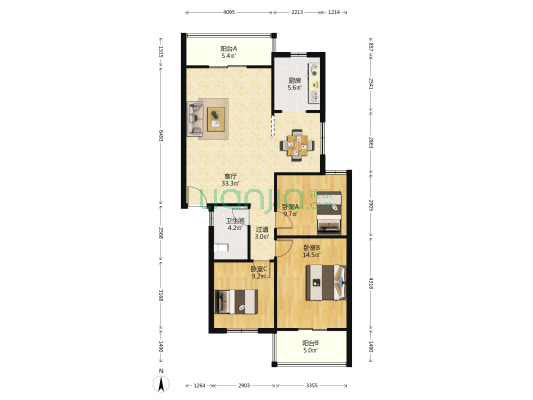 美庐郡园 3室1厅1卫 103平方