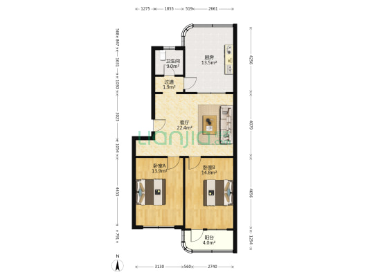 怡园小区 2室1厅1卫 92平方