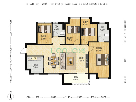 保利百合公馆 4室1厅2卫 110平方