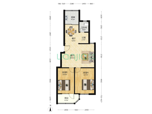 天顺苑 2室2厅1卫 75平方