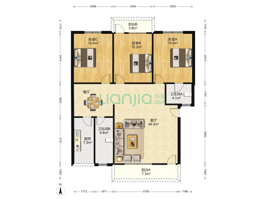 上街国土资源所 3室1厅2卫 136平方
