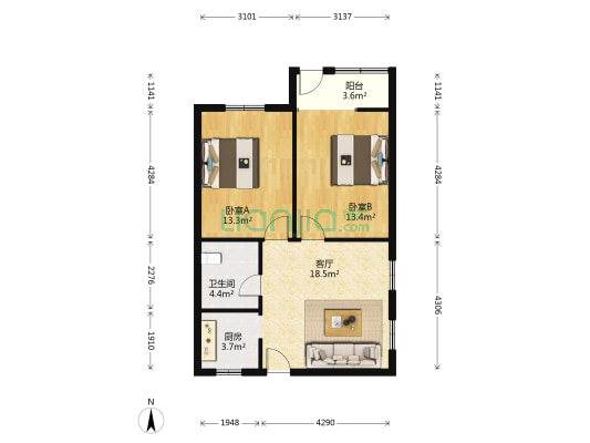 环卫小区宿舍 2室1厅1卫 75平方