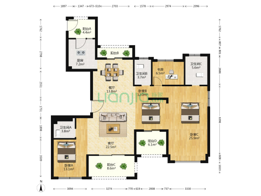 嘉华香湖郡 4室2厅3卫 166平方