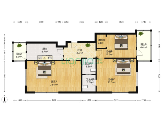 乐松小区 3室0厅2卫 141平方