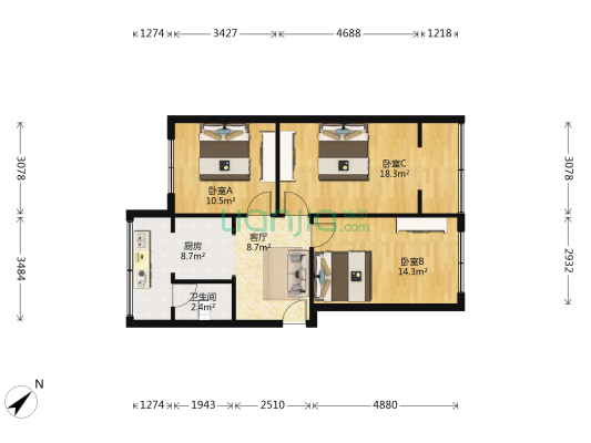 青西路7号 3室1厅1卫 74平方
