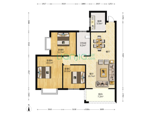 吴都春天 3室1厅1卫 105平方