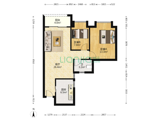 雍景豪园泓景台 2室1厅1卫 74平方