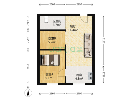 路弘·阳光佳苑 2室1厅1卫 54平方
