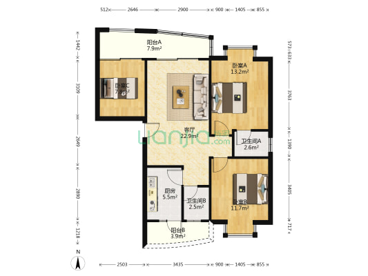 三阳购物中心 3室1厅2卫 82平方