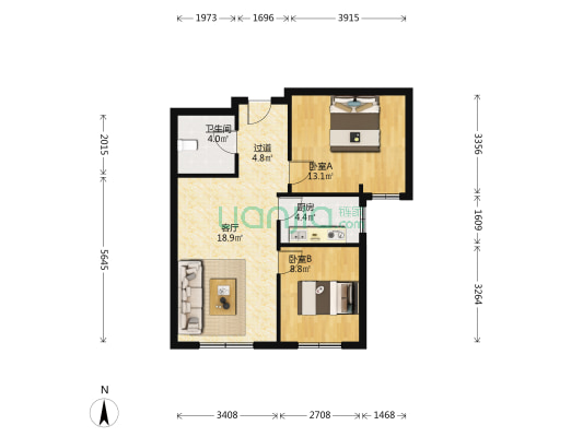红枫园小区 2室1厅1卫 80平方