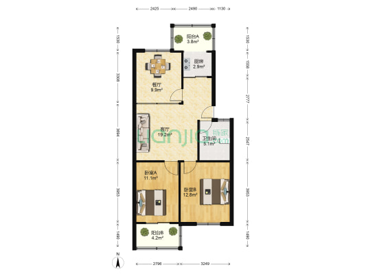 开封供水总公司家属院 2室2厅1卫 84平方