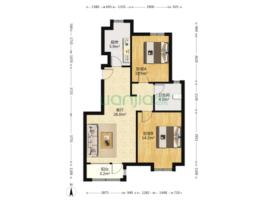 紫润别苑 2室1厅1卫 85平方