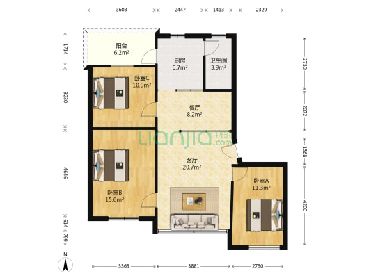 开园路 3室2厅1卫 97平方