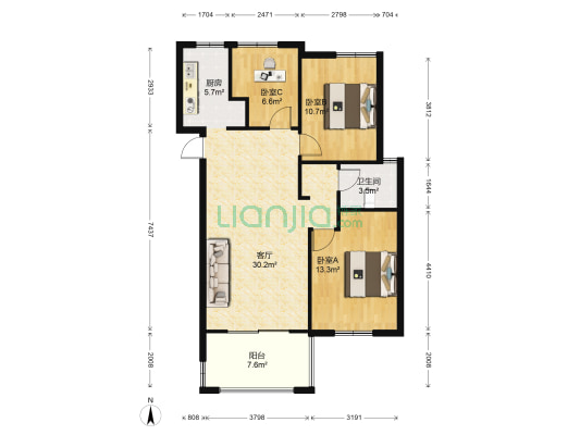 新纪元·香湖 3室1厅1卫 89平方