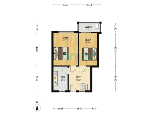 健康苑 2室1厅1卫 64平方