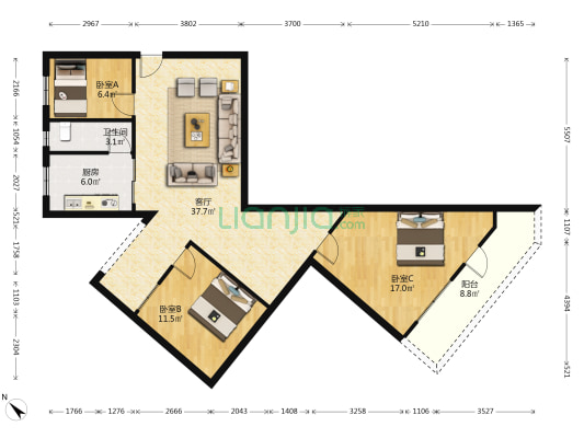 新城永安大厦 3室1厅1卫 95平方