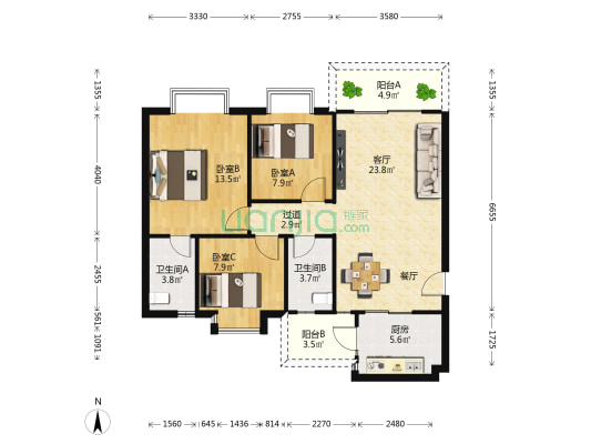 华翠苑 3室1厅2卫 94平方