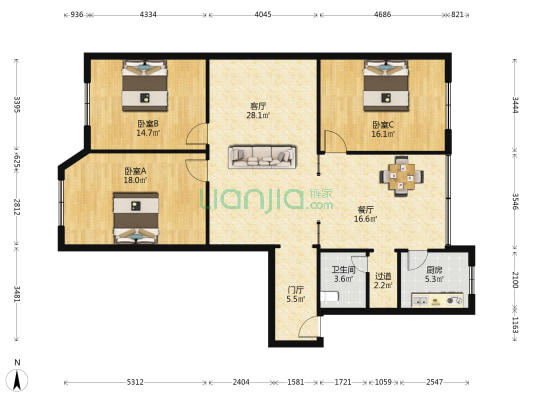 长城安居住宅小区 3室2厅1卫 129平方