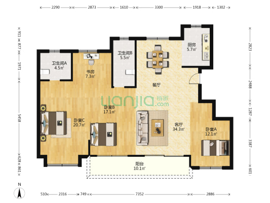 龙湖坤和天境 4室1厅2卫 139平方