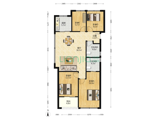 山澜桂语轩 4室1厅2卫 119平方