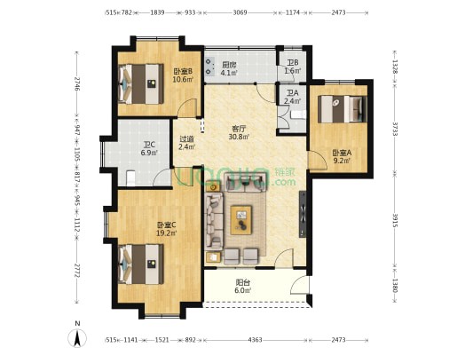 荣業居 3室1厅3卫 110平方