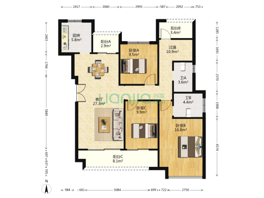 滨爵府 3室1厅2卫 130平方