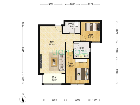 高实馨城 2室1厅1卫 85平方