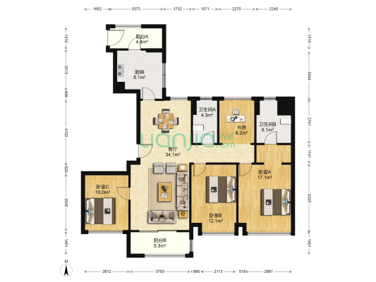 紫玉台花苑2期 4室1厅2卫 138平方