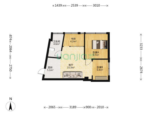 机场路42号 3室1厅1卫 64平方