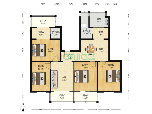 物资路工行家属院 4室2厅2卫 131平方